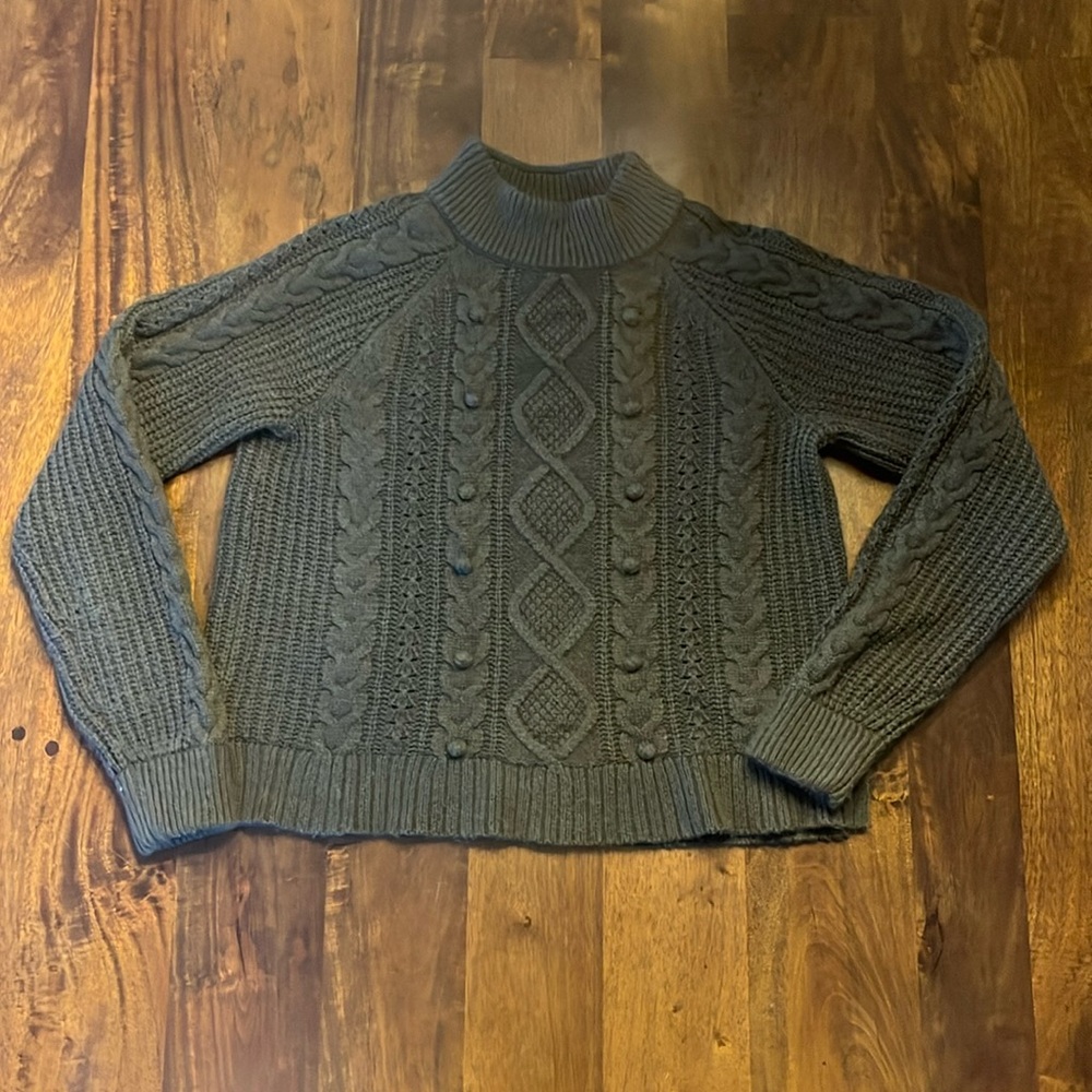 J.Crew Chunky Cable Sweater in Olive Lambswool Blend